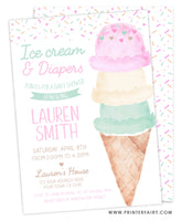 Ice Cream and Diapers Baby Shower Invitation